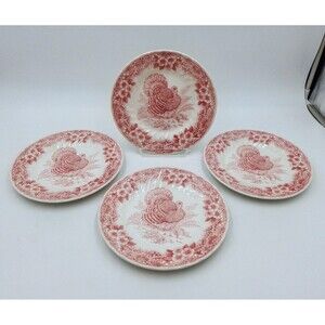 Churchill Thanksgiving Salad Transferware Plate S/4 Red 8" Turkey Myott Factory